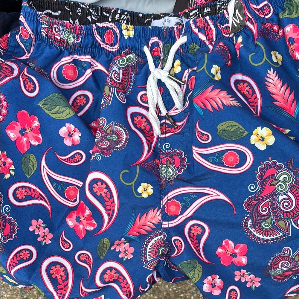 Floral Paisley Blue Swim Trunks